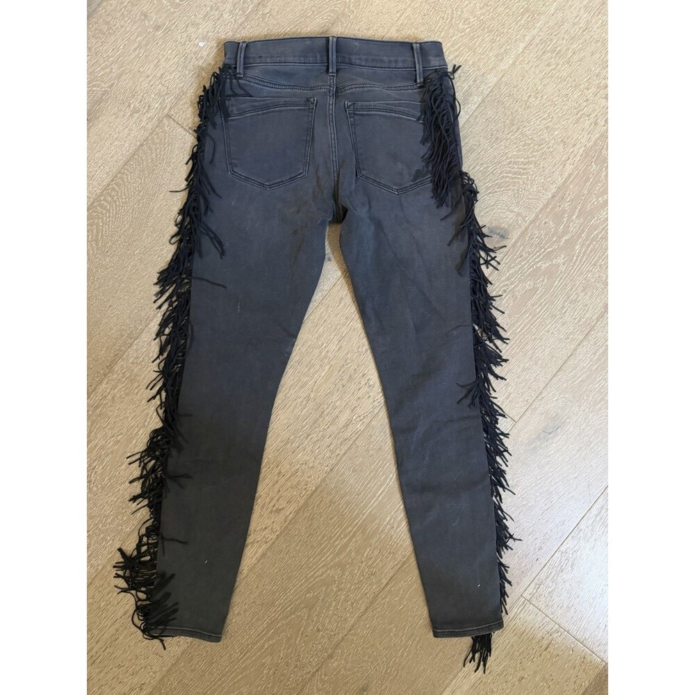 Women’s Express Mid Rise Black Fringe Jeans Dark Wash Cowgirl Denim Size 4R - Picture 5 of 7